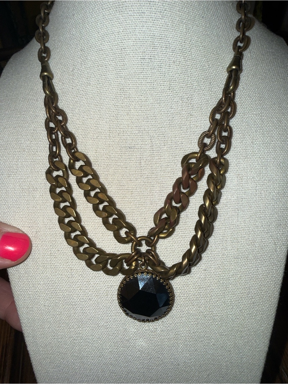 Mark Edge Necklace - Antique Brass Finish with a gorgeous black stone.